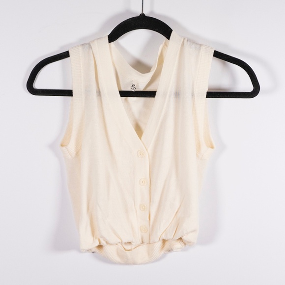 R13 Balloon Merino Wool Knit Stretch Sleeveless Button Front Vest Cardigan Cream - Picture 1 of 4